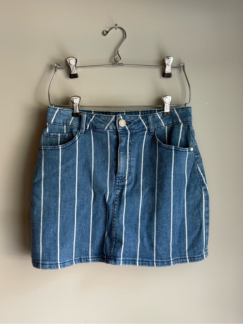 Altar'd State Blue Striped Denim Mini Skirt